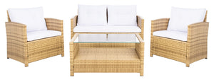 Vellor 4 Piece Coastal Living Set with Plush Cushions and Glass-Topped Table for Relaxed Style