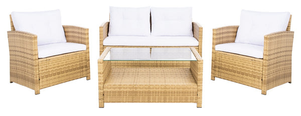 Vellor 4 Piece Coastal Living Set with Plush Cushions and Glass-Topped Table for Relaxed Style