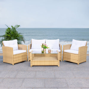 Vellor 4 Piece Coastal Living Set with Plush Cushions and Glass-Topped Table for Relaxed Style
