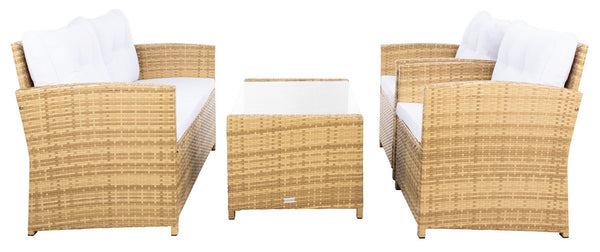 Vellor 4 Piece Coastal Living Set with Plush Cushions and Glass-Topped Table for Relaxed Style