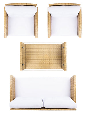 Vellor 4 Piece Coastal Living Set with Plush Cushions and Glass-Topped Table for Relaxed Style