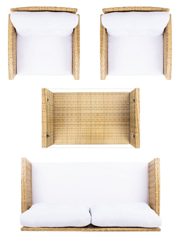 Vellor 4 Piece Coastal Living Set with Plush Cushions and Glass-Topped Table for Relaxed Style