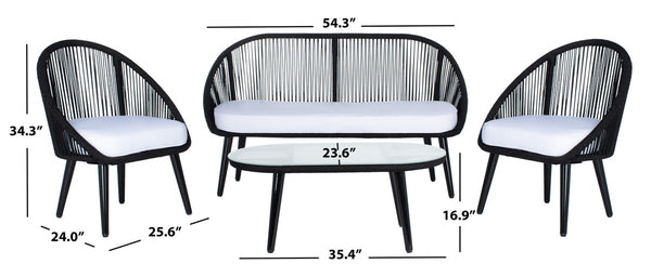 Halcott 4-Piece Mid-Century Modern Living Set with Stylish Barrel Chairs and Glass Coffee Table