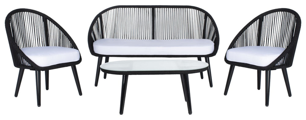 Halcott 4-Piece Mid-Century Modern Living Set with Stylish Barrel Chairs and Glass Coffee Table