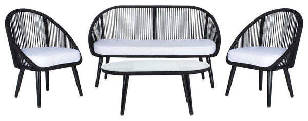 Halcott 4-Piece Mid-Century Modern Living Set with Stylish Barrel Chairs and Glass Coffee Table