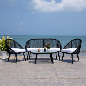 Halcott 4-Piece Mid-Century Modern Living Set with Stylish Barrel Chairs and Glass Coffee Table