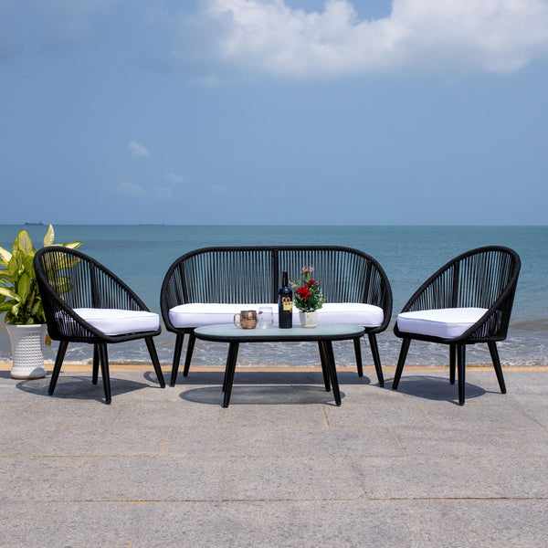 Halcott 4-Piece Mid-Century Modern Living Set with Stylish Barrel Chairs and Glass Coffee Table