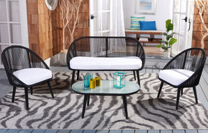 Halcott 4-Piece Mid-Century Modern Living Set with Stylish Barrel Chairs and Glass Coffee Table