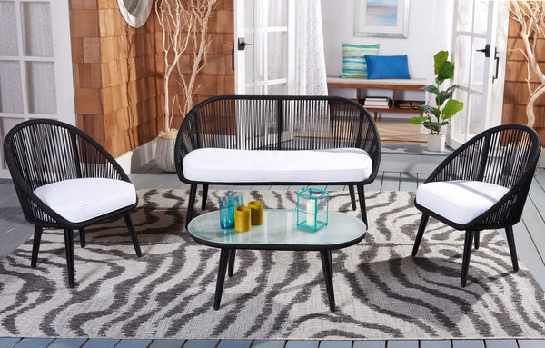 Halcott 4-Piece Mid-Century Modern Living Set with Stylish Barrel Chairs and Glass Coffee Table