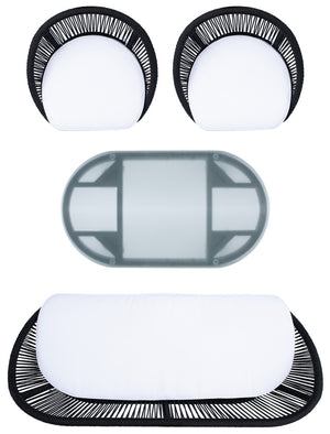 Halcott 4-Piece Mid-Century Modern Living Set with Stylish Barrel Chairs and Glass Coffee Table