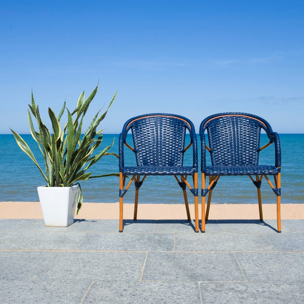 Safavieh California Armchair - Set of 2 Navy Aluminum / Wicker PAT7531B-SET2