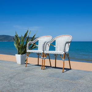 Safavieh California Armchair - Set of 2 White / Navy Aluminum / Wicker PAT7531D-SET2