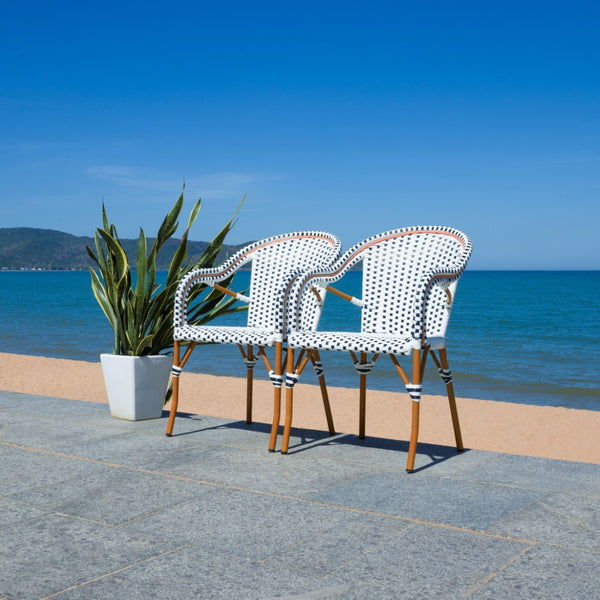 Safavieh California Armchair - Set of 2 White / Navy Aluminum / Wicker PAT7531D-SET2