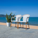 Safavieh California Armchair - Set of 2 White / Navy Aluminum / Wicker PAT7531D-SET2