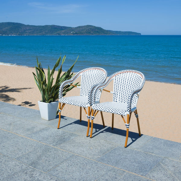 Safavieh California Armchair - Set of 2 White / Navy Aluminum / Wicker PAT7531D-SET2