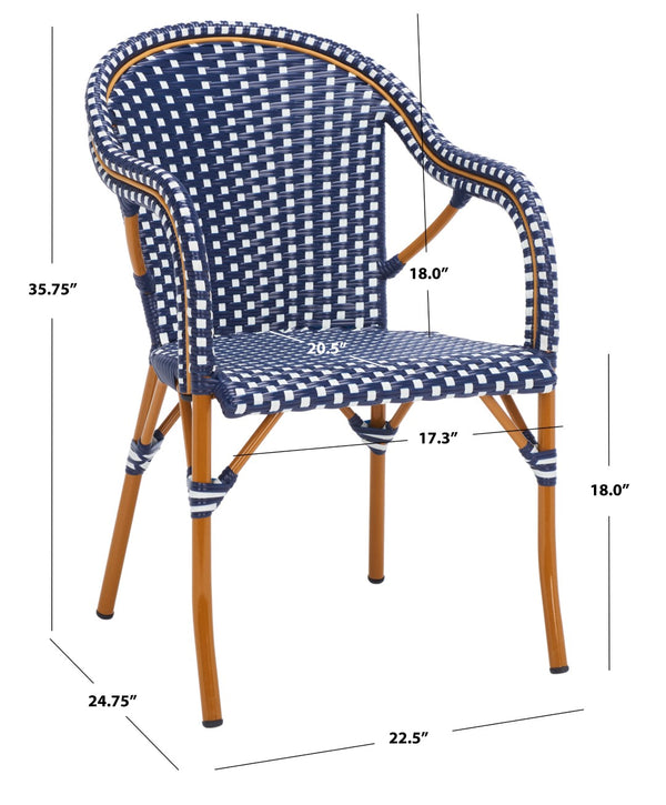Safavieh California Armchair - Set of 2 Navy / White Aluminum / Wicker PAT7531E-SET2