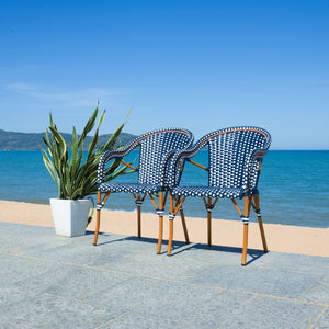 Safavieh California Armchair - Set of 2 Navy / White Aluminum / Wicker PAT7531E-SET2