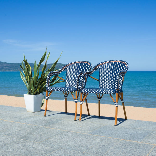 Safavieh California Armchair - Set of 2 Navy / White Aluminum / Wicker PAT7531E-SET2