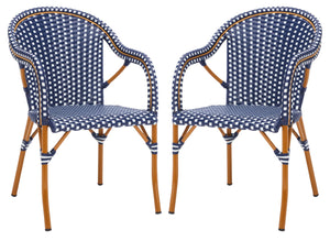 Safavieh California Armchair - Set of 2 Navy / White Aluminum / Wicker PAT7531E-SET2