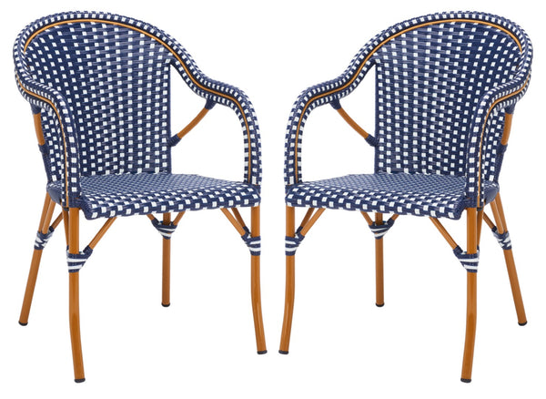 Safavieh California Armchair - Set of 2 Navy / White Aluminum / Wicker PAT7531E-SET2