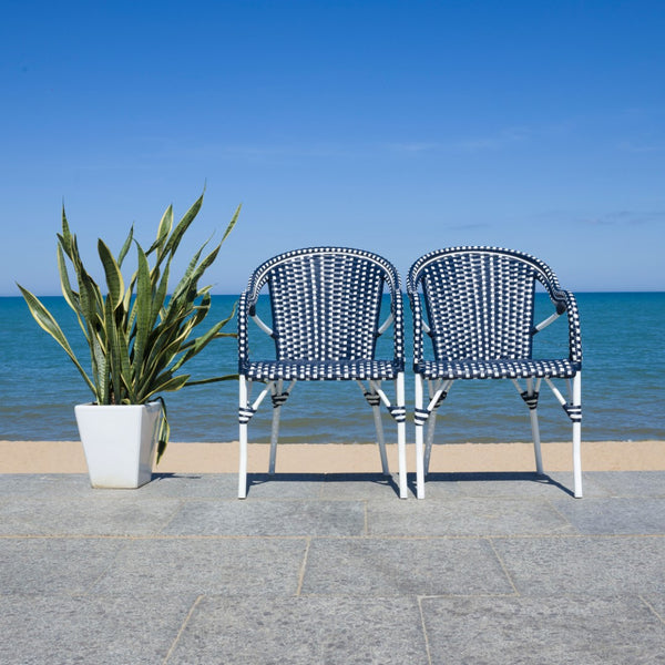 Safavieh California Armchair - Set of 2 Navy / Navy Aluminum / Wicker PAT7531F-SET2