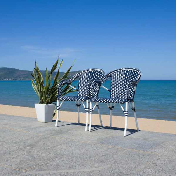 Safavieh California Armchair - Set of 2 Navy / Navy Aluminum / Wicker PAT7531F-SET2