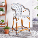 Safavieh California Counter Stool White / Navy Aluminum / Wicker PAT7533D