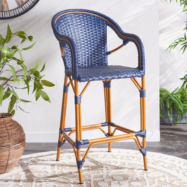 Safavieh California Bar Stool Navy Aluminum / Wicker PAT7535B