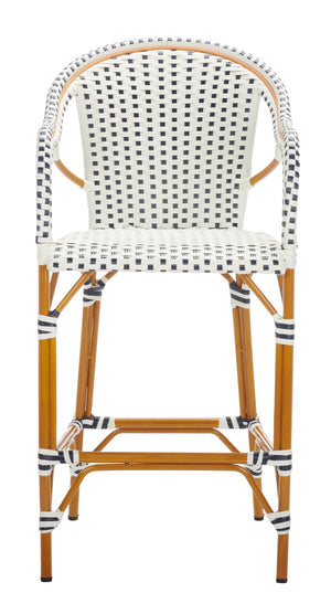 Safavieh California Bar Stool White / Navy Aluminum / Wicker PAT7535D