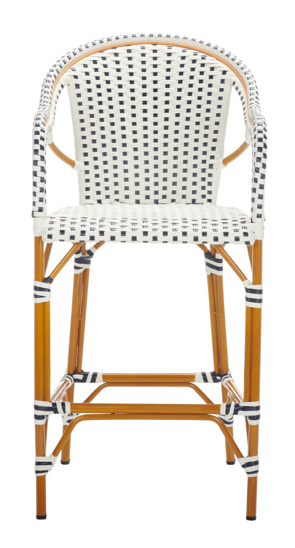 Safavieh California Bar Stool White / Navy Aluminum / Wicker PAT7535D