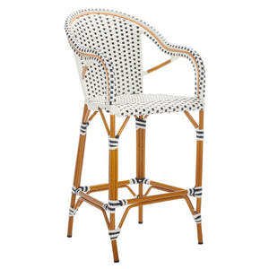 Safavieh California Bar Stool White / Navy Aluminum / Wicker PAT7535D