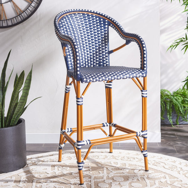 Safavieh California Bar Stool Navy / White Aluminum / Wicker PAT7535E