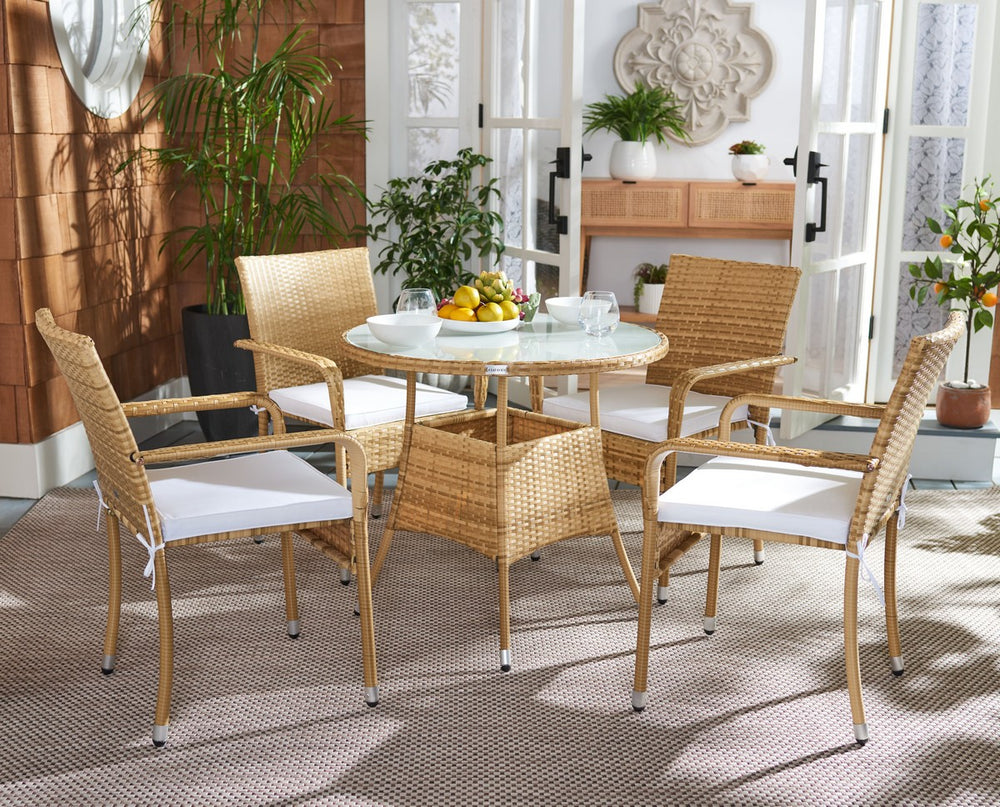 Laina Bistro Set - Elegant Outdoor Dining Experience with Modern Wicker and Comfortable Cushions