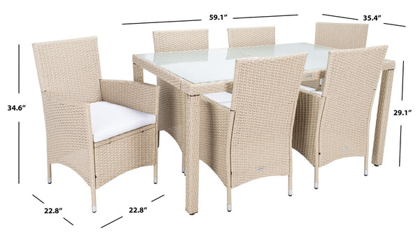 Jolin 7 Piece Outdoor Dining Set - Chic Wicker Design with Plush Cushions for Stylish Entertaining