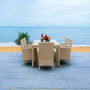 Jolin 7 Piece Outdoor Dining Set - Chic Wicker Design with Plush Cushions for Stylish Entertaining