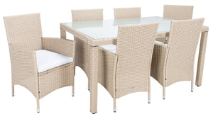 Jolin 7 Piece Outdoor Dining Set - Chic Wicker Design with Plush Cushions for Stylish Entertaining