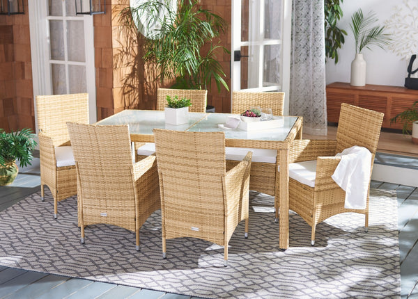 Jolin 7 Piece Outdoor Dining Set - Chic Wicker Design with Plush Cushions for Stylish Entertaining