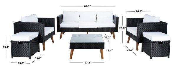 Presla 6 Piece Living Set - Modern Coastal Outdoor Furniture with Stylish Wicker and Acacia Legs