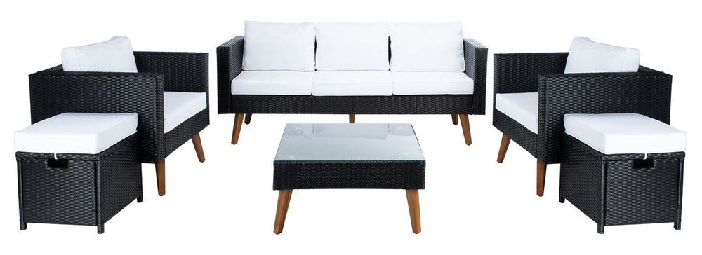 Presla 6 Piece Living Set - Modern Coastal Outdoor Furniture with Stylish Wicker and Acacia Legs