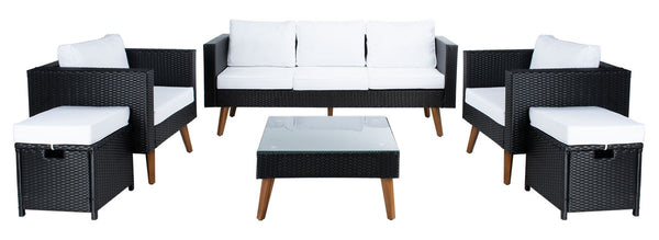 Presla 6 Piece Living Set - Modern Coastal Outdoor Furniture with Stylish Wicker and Acacia Legs