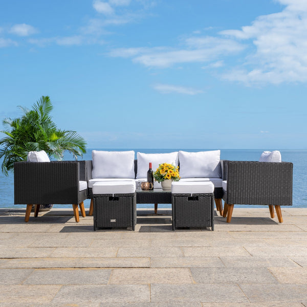 Presla 6 Piece Living Set - Modern Coastal Outdoor Furniture with Stylish Wicker and Acacia Legs