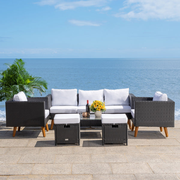 Presla 6 Piece Living Set - Modern Coastal Outdoor Furniture with Stylish Wicker and Acacia Legs