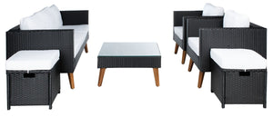 Presla 6 Piece Living Set - Modern Coastal Outdoor Furniture with Stylish Wicker and Acacia Legs