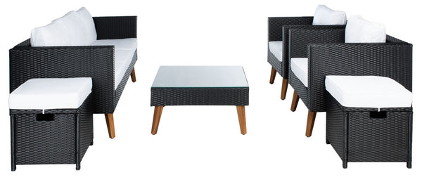 Presla 6 Piece Living Set - Modern Coastal Outdoor Furniture with Stylish Wicker and Acacia Legs