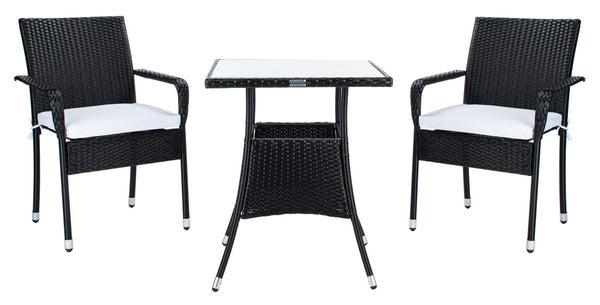 Laban Bistro Set - Contemporary 3-Piece Patio Collection with Plush Cushions and Elegant Glass Table