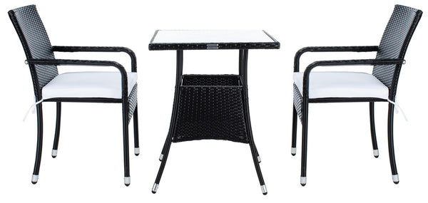 Laban Bistro Set - Contemporary 3-Piece Patio Collection with Plush Cushions and Elegant Glass Table
