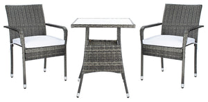 Laban Bistro Set - Contemporary 3-Piece Patio Collection with Plush Cushions and Elegant Glass Table
