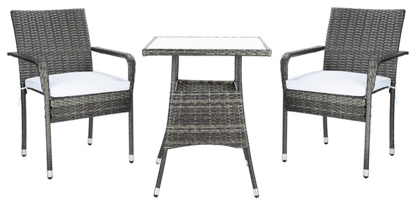 Laban Bistro Set - Contemporary 3-Piece Patio Collection with Plush Cushions and Elegant Glass Table