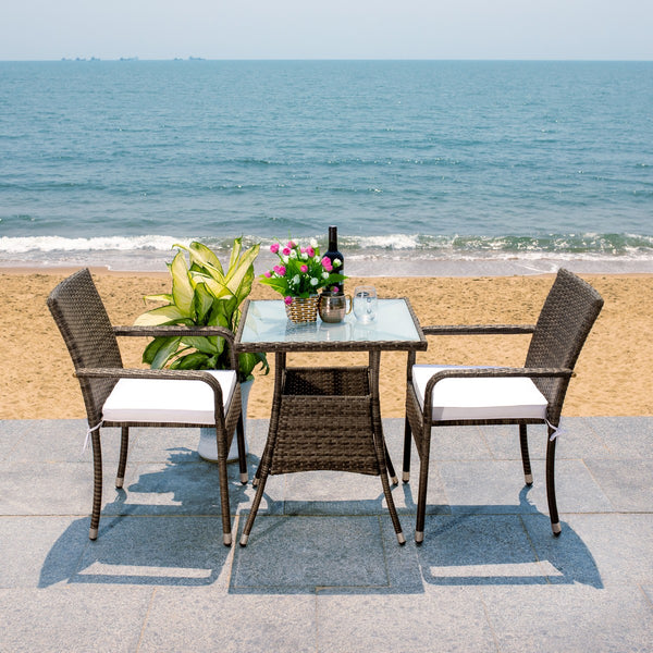 Laban Bistro Set - Contemporary 3-Piece Patio Collection with Plush Cushions and Elegant Glass Table