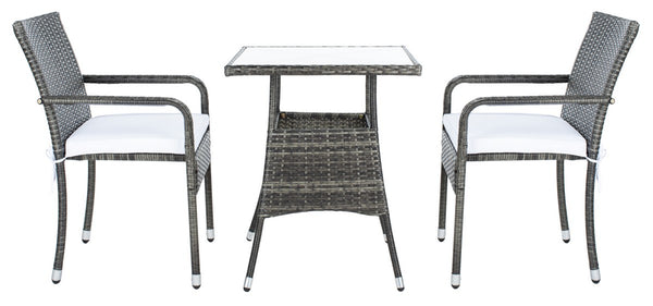 Laban Bistro Set - Contemporary 3-Piece Patio Collection with Plush Cushions and Elegant Glass Table